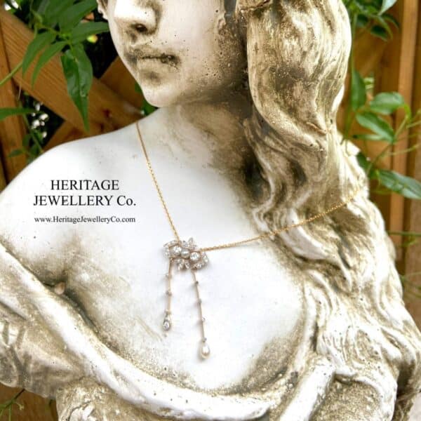 Antique Diamond & Pearl Lavalier Necklace Antique Antique Jewellery 5