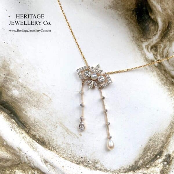 Antique Diamond & Pearl Lavalier Necklace Antique Antique Jewellery 6