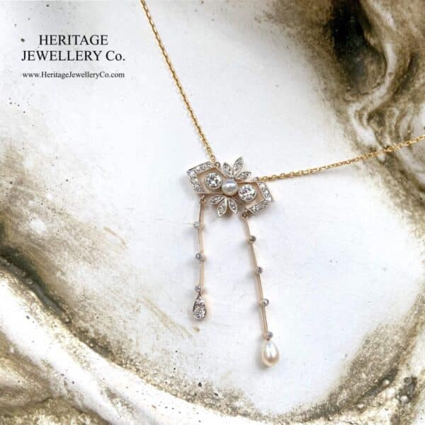 Antique Diamond & Pearl Lavalier Necklace - Image 4