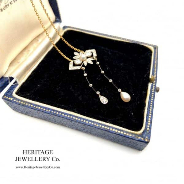 Antique Diamond & Pearl Lavalier Necklace - Image 6