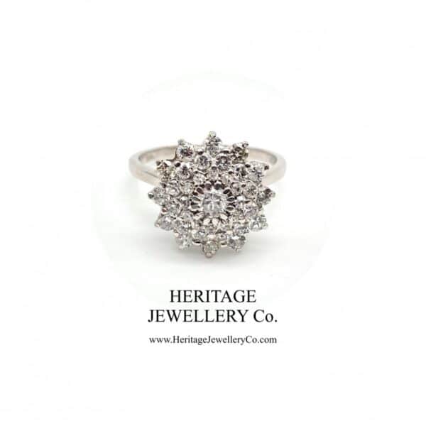 White Gold & Diamond Cluster Ring Diamond Antique Jewellery 3
