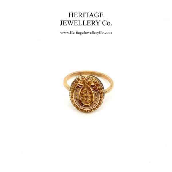 Victorian Gold Horseshoe Panel Ring mizpah Antique Jewellery 4