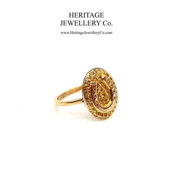Victorian Gold Horseshoe Panel Ring mizpah Antique Jewellery 5