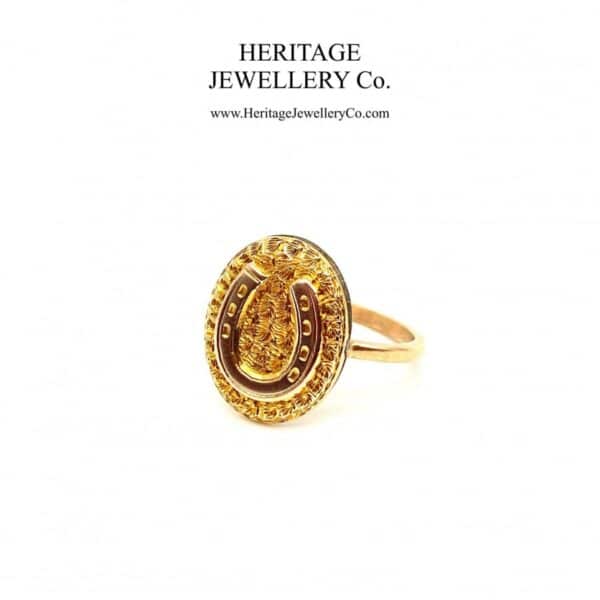 Victorian Gold Horseshoe Panel Ring mizpah Antique Jewellery 6