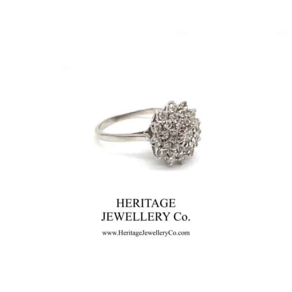 White Gold & Diamond Cluster Ring Diamond Antique Jewellery 4