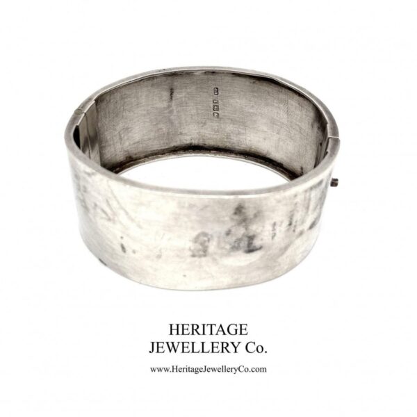 Antique Victorian Silver Bangle Bracelet with English Rose Motif (c. 1884) - Image 7