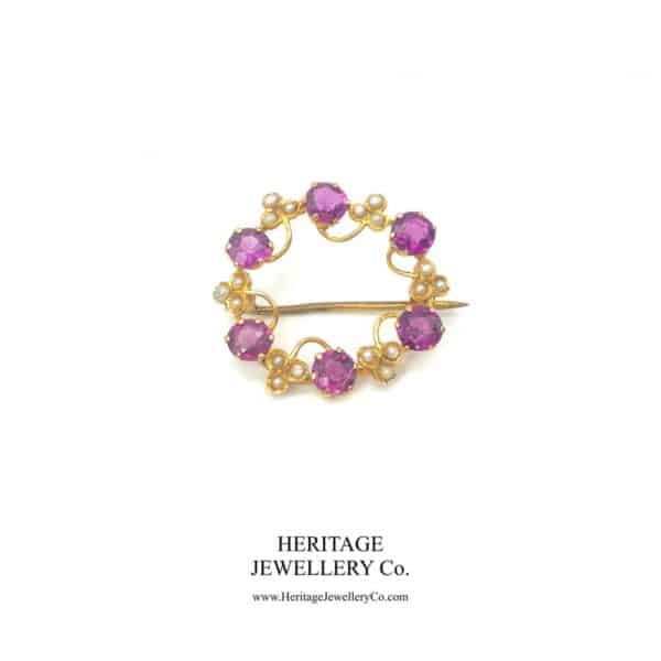 Antique Almandine Garnet, Pearl and Gold Brooch - Image 2