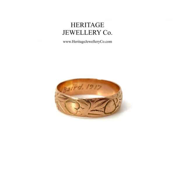 Antique Rose Gold Engraved Wide Band (c. 1917) Antique Antique Jewellery 4