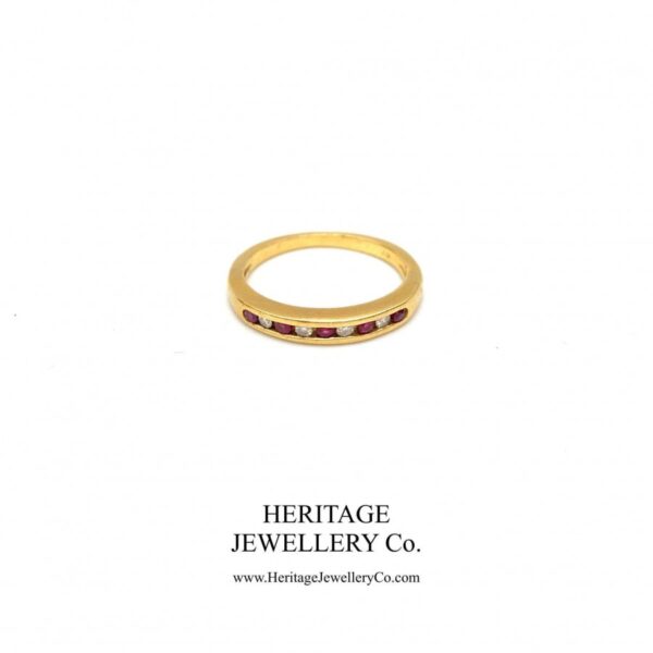 Ruby and Diamond Half Eternity Band Ring - Image 5