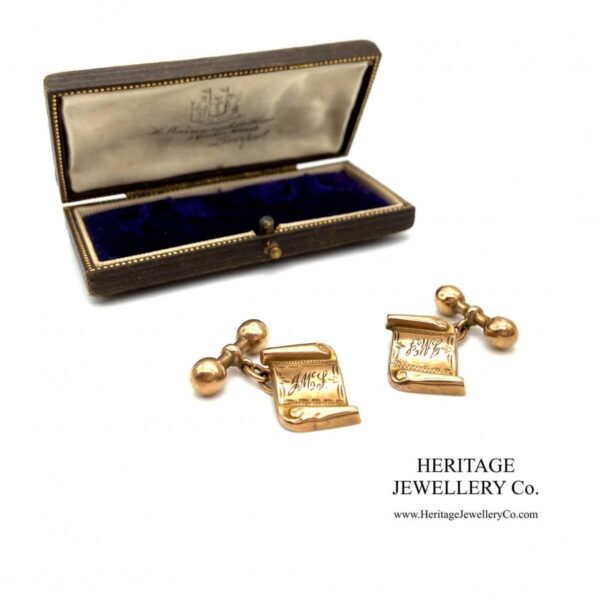 Victorian Gold Scroll and Dumbbell Cufflinks with Antique Box Antique Antique Jewellery 5