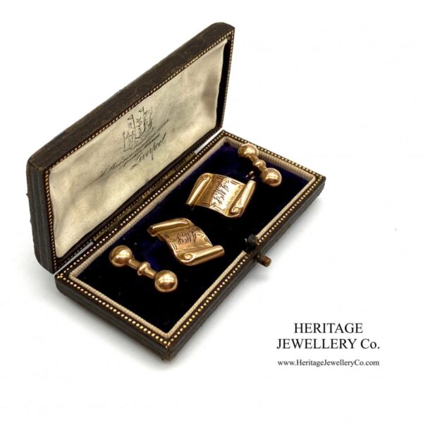 Victorian Gold Scroll and Dumbbell Cufflinks with Antique Box Antique Antique Jewellery 4