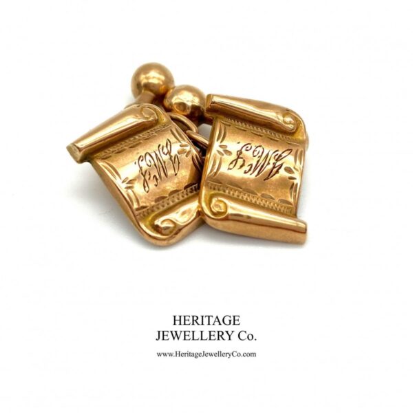 Victorian Gold Scroll and Dumbbell Cufflinks with Antique Box Antique Antique Jewellery 8