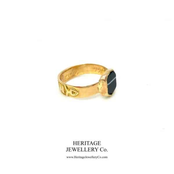 Rare Mourning Mizpah Ring with Banded Agate Shield (c. 1878) - Image 4