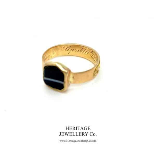 Rare Mourning Mizpah Ring with Banded Agate Shield (c. 1878) - Image 7