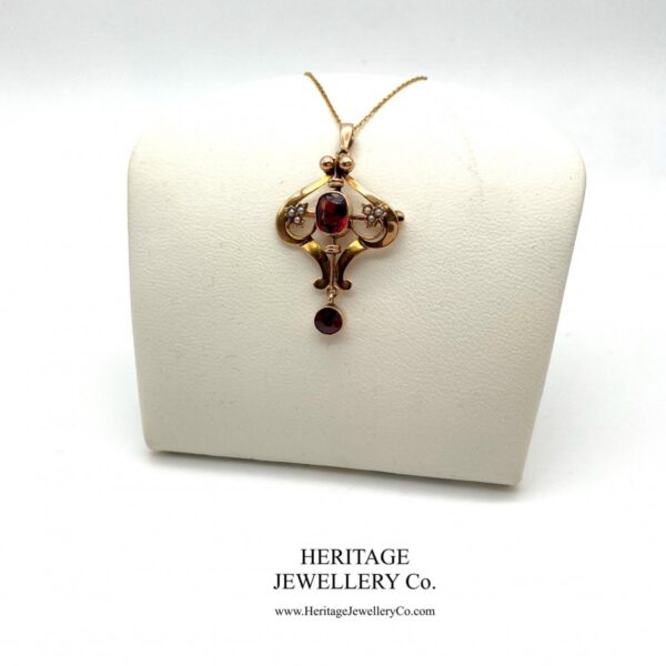Art Nouveau Pearl and Garnet Pendant - Image 6