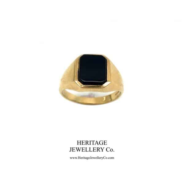 Vintage Heavy Gold & Onyx Signet Ring - Image 6