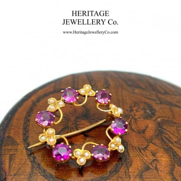 Antique Almandine Garnet, Pearl and Gold Brooch - Image 5