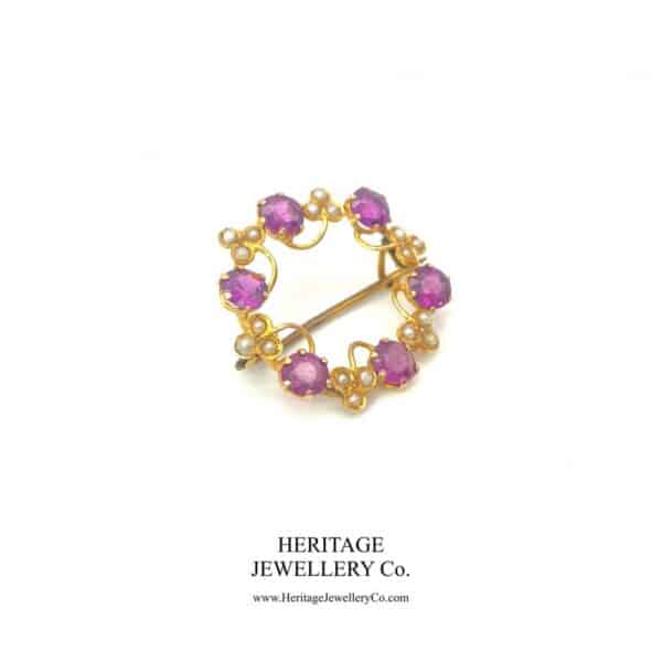 Antique Almandine Garnet, Pearl and Gold Brooch - Image 3
