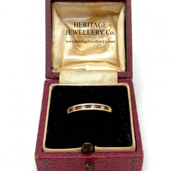 Ruby and Diamond Half Eternity Band Ring - Image 3