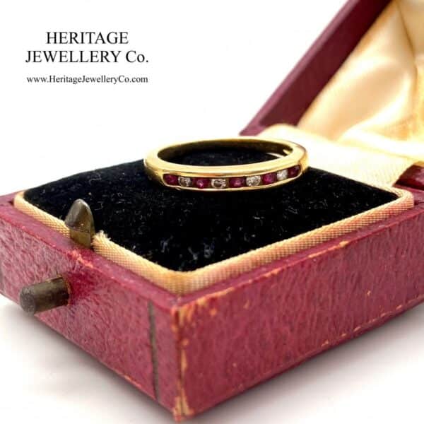 Ruby and Diamond Half Eternity Band Ring - Image 2