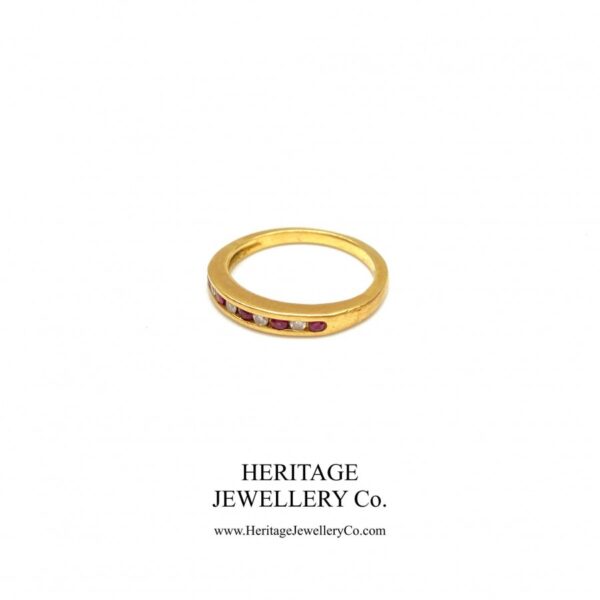 Ruby and Diamond Half Eternity Band Ring - Image 6