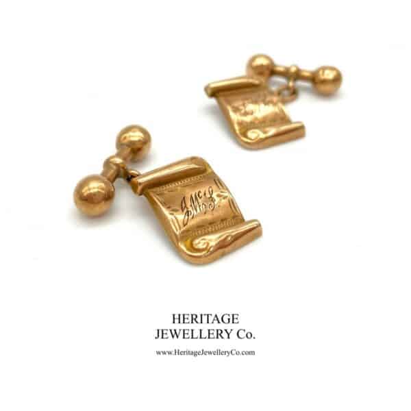 Victorian Gold Scroll and Dumbbell Cufflinks with Antique Box Antique Antique Jewellery 6
