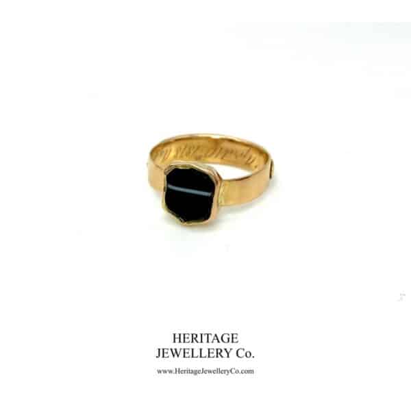 Rare Mourning Mizpah Ring with Banded Agate Shield (c. 1878)