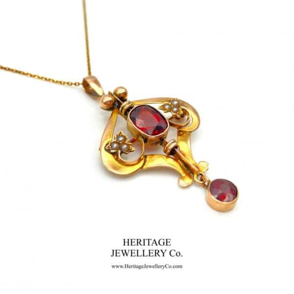 Art Nouveau Pearl and Garnet Pendant - Image 3
