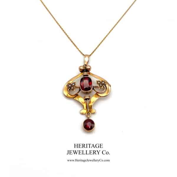 Art Nouveau Pearl and Garnet Pendant Garnet Antique Jewellery 3