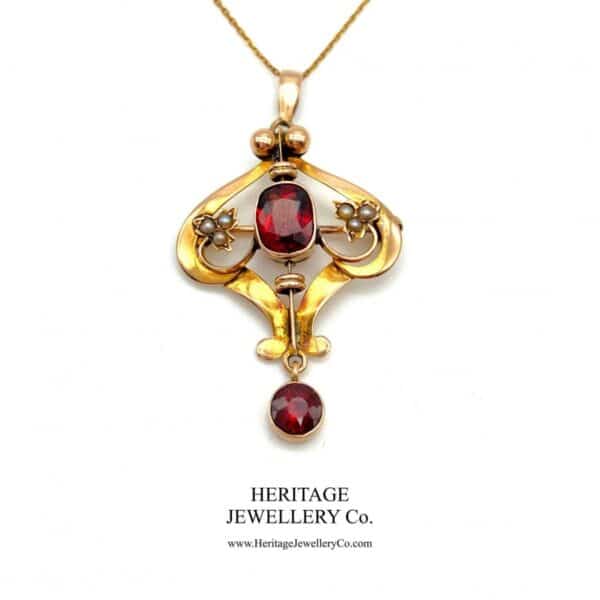 Art Nouveau Pearl and Garnet Pendant Garnet Antique Jewellery 4