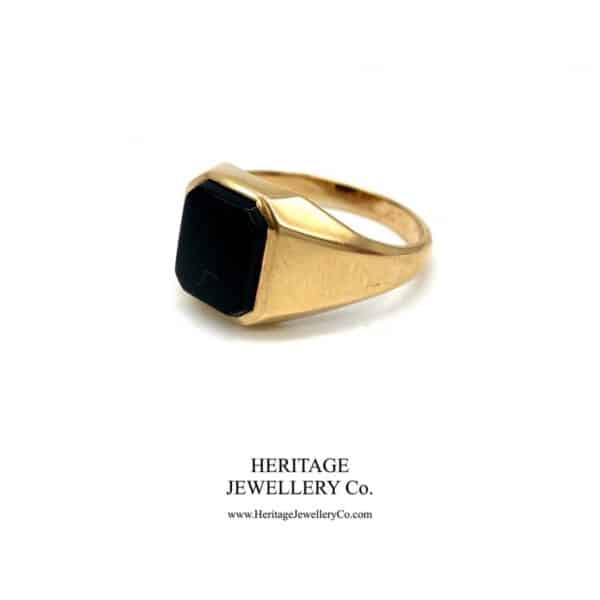 Vintage Heavy Gold & Onyx Signet Ring Antique Jewellery 3