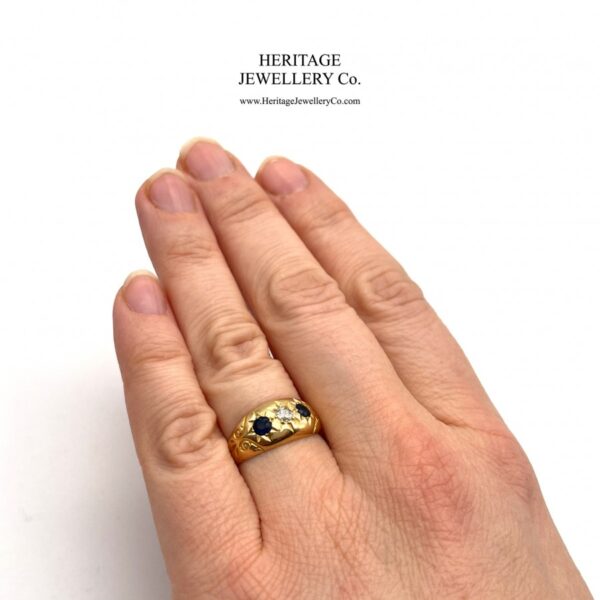 Antique Sapphire and Diamond Gypsy Ring (c. 1913) - Image 11