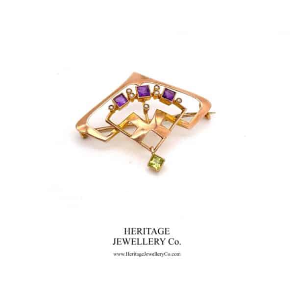 Antique Suffragette Brooch with Amethyst, Pearl and Peridot - Image 3
