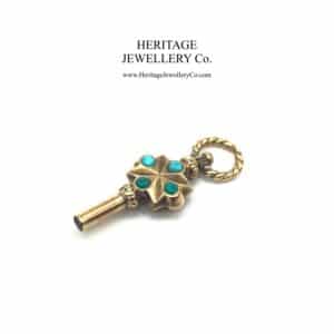 Gold-cased and Turquoise Fob Watch Key Pendant (9ct) Antique Antique Jewellery