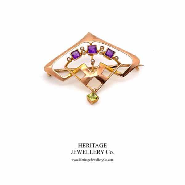 Antique Suffragette Brooch with Amethyst, Pearl and Peridot - Image 5