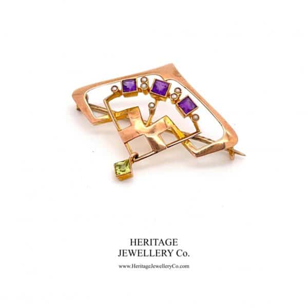 Antique Suffragette Brooch with Amethyst, Pearl and Peridot - Image 9