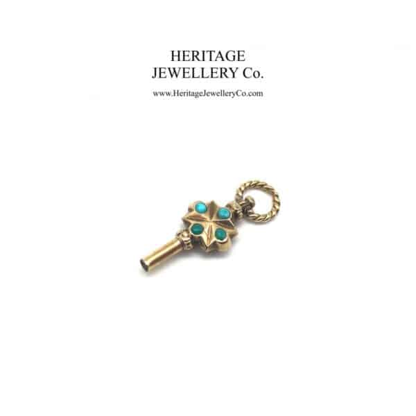Gold-cased and Turquoise Fob Watch Key Pendant (9ct) Antique Antique Jewellery 4