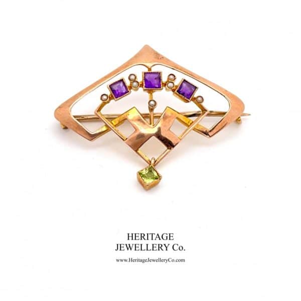 Antique Suffragette Brooch with Amethyst, Pearl and Peridot - Image 6