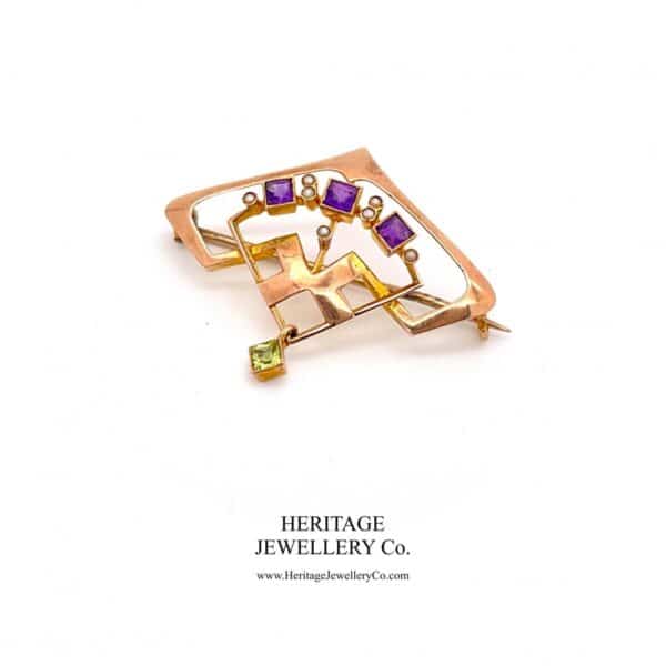 Antique Suffragette Brooch with Amethyst, Pearl and Peridot - Image 7