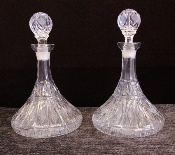 Pair Cut Glass Ships Decanters