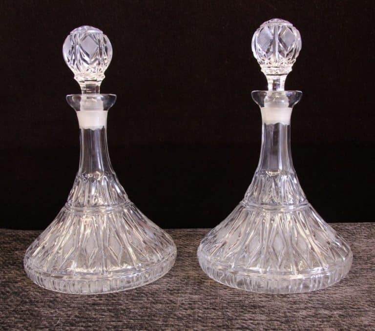 Pair Cut Glass Ships Decanters