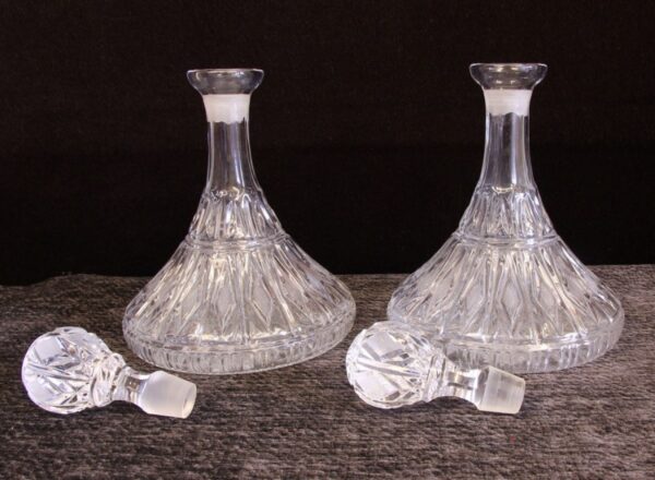 Pair Cut Glass Ships Decanters a pair Antique Glassware 8