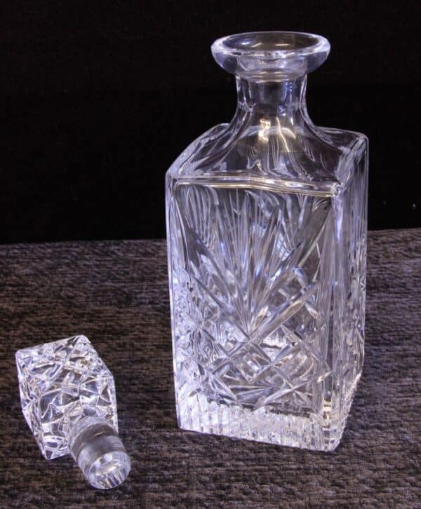 Cut Glass Square Decanter brandy Antique Glassware 6