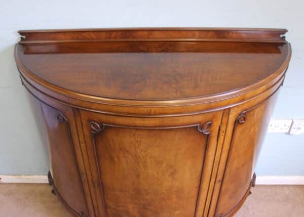 Figured Walnut Demi Lune Sideboard Side Cabinet Sold cabinet Antique Cabinets 10