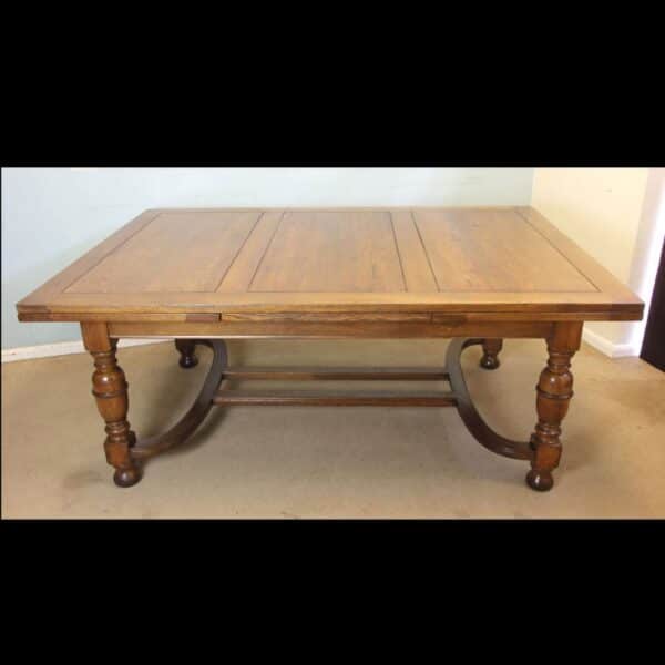 Large Antique Oak Extending Drawleaf Dining Table