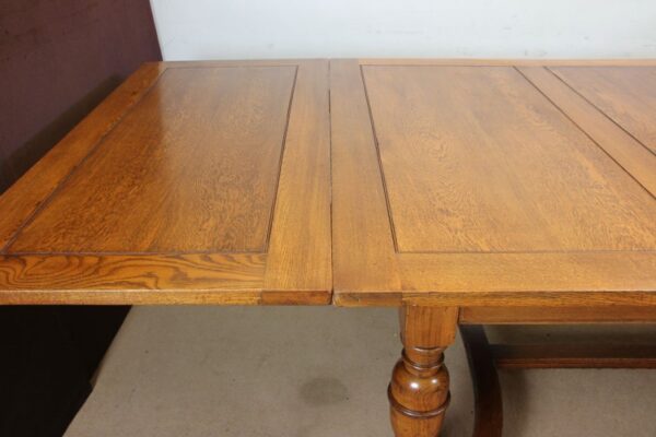 Large Antique Oak Extending Drawleaf Dining Table - Image 10