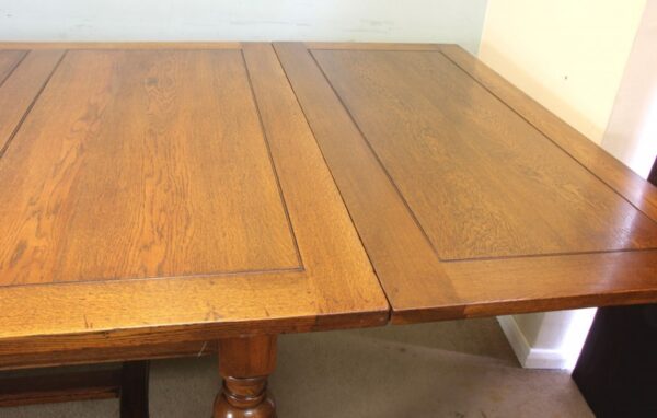Large Antique Oak Extending Drawleaf Dining Table - Image 11