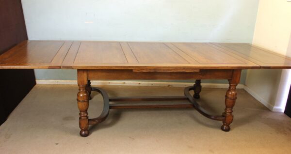 Large Antique Oak Extending Drawleaf Dining Table - Image 2