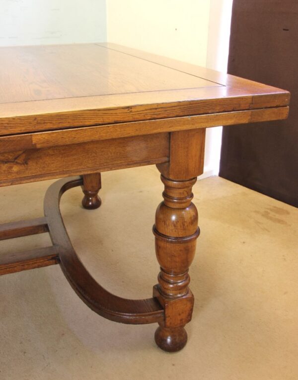 Large Antique Oak Extending Drawleaf Dining Table - Image 3