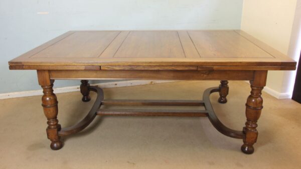 Large Antique Oak Extending Drawleaf Dining Table - Image 8